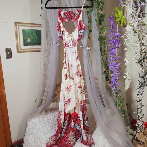 Free People Romper Crop Wide Leg Boho Peasant Cut Out Size M Festival 70s Vibe - Picture 8 of 9